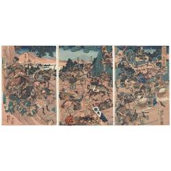 Woodprint De grote strijd tussen Nitta Yoshisada en Ashikaga Takauji